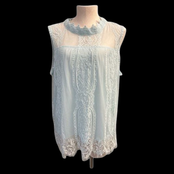 Notations Light Blue Lace Blouse - Picture 2 of 10